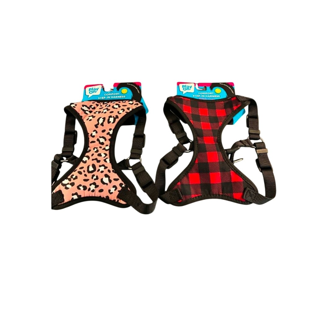 Play On Comfort Step-In Harness Small Pink Leopard Red Buffalo Plaid New 2 Pack